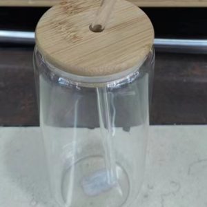 VASO VIDRIO C/TAPA BAMBOO 350ML LISO 6/1